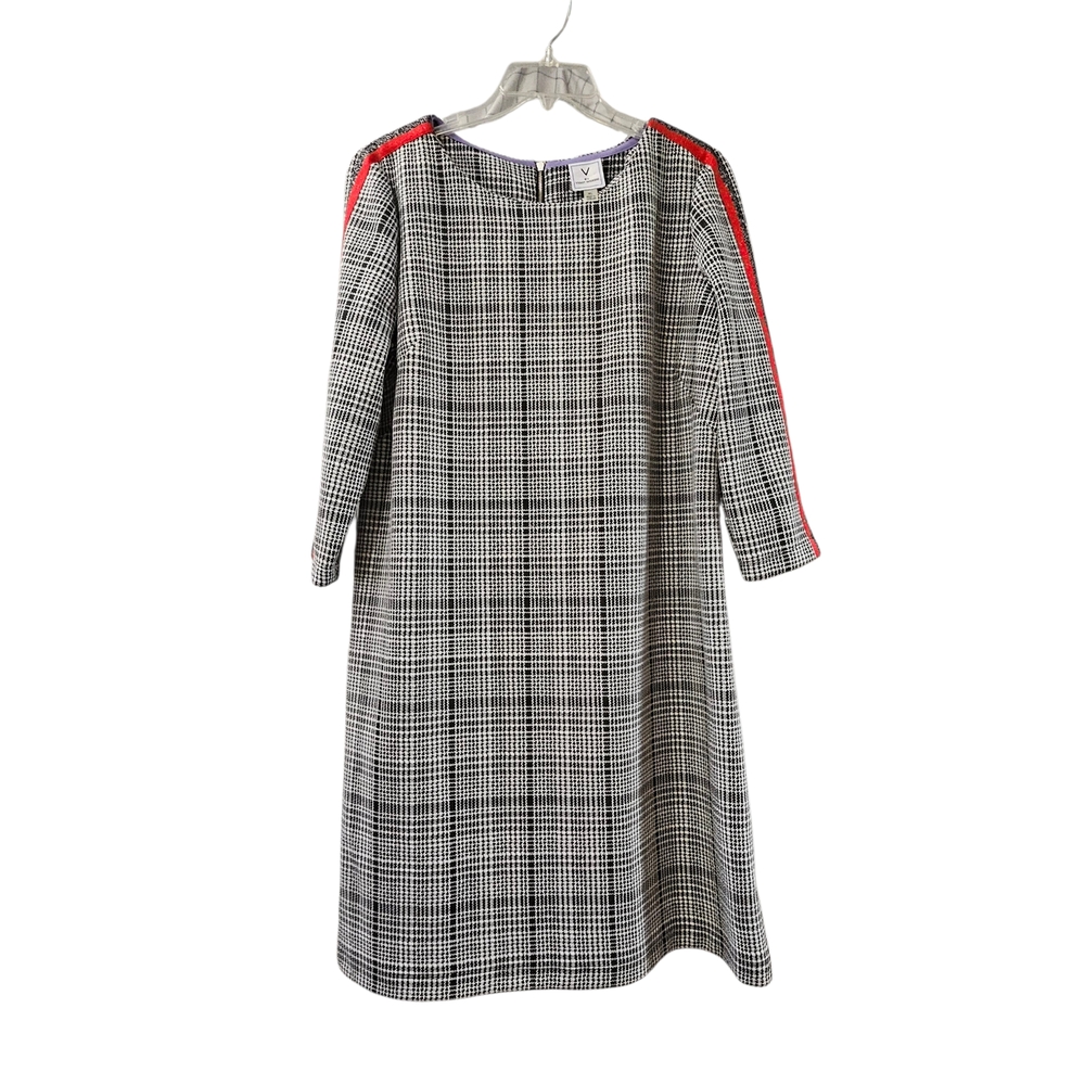 Violet Weekend Black White Red Houndstooth A Frame Dress Metalic Accent Stripes